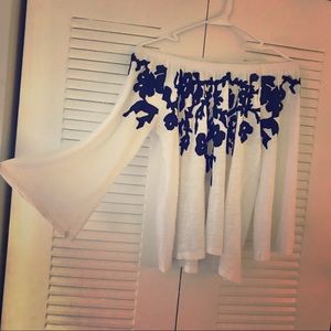 Chico’s Off the Shoulder Embroidered Peasant Top